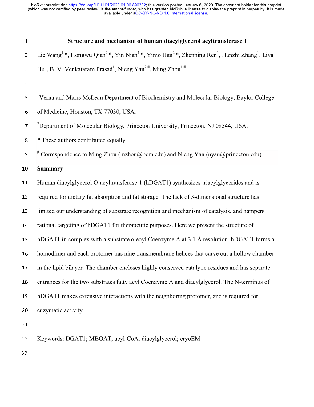 Structure and Mechanism of Human Diacylglycerol Acyltransferase 1