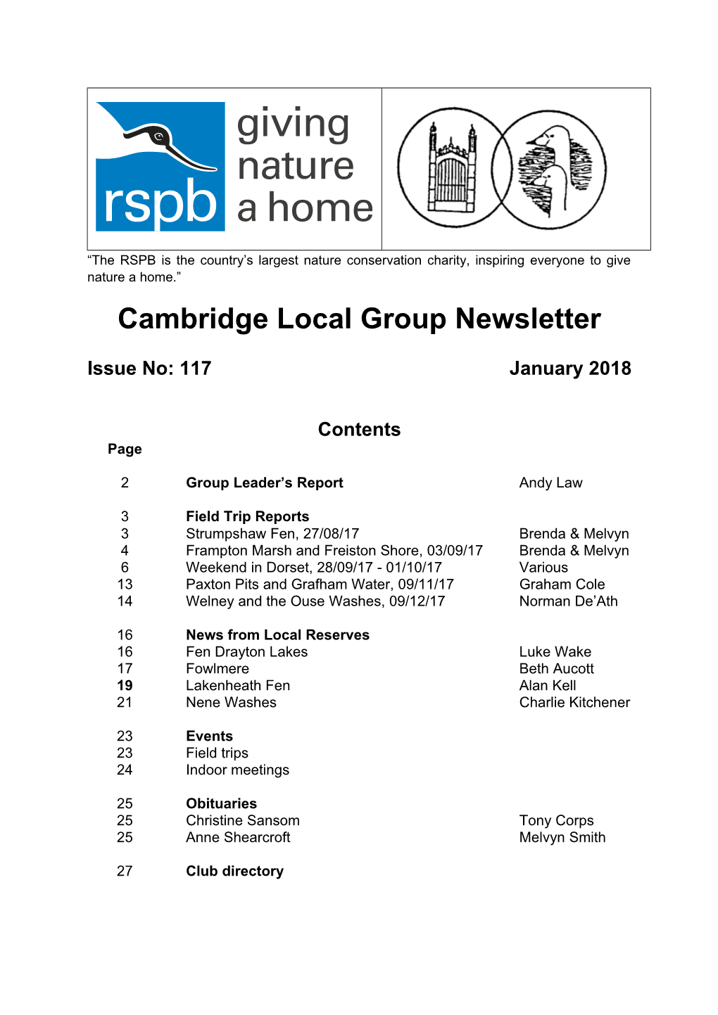 Cambridge Local Group Newsletter