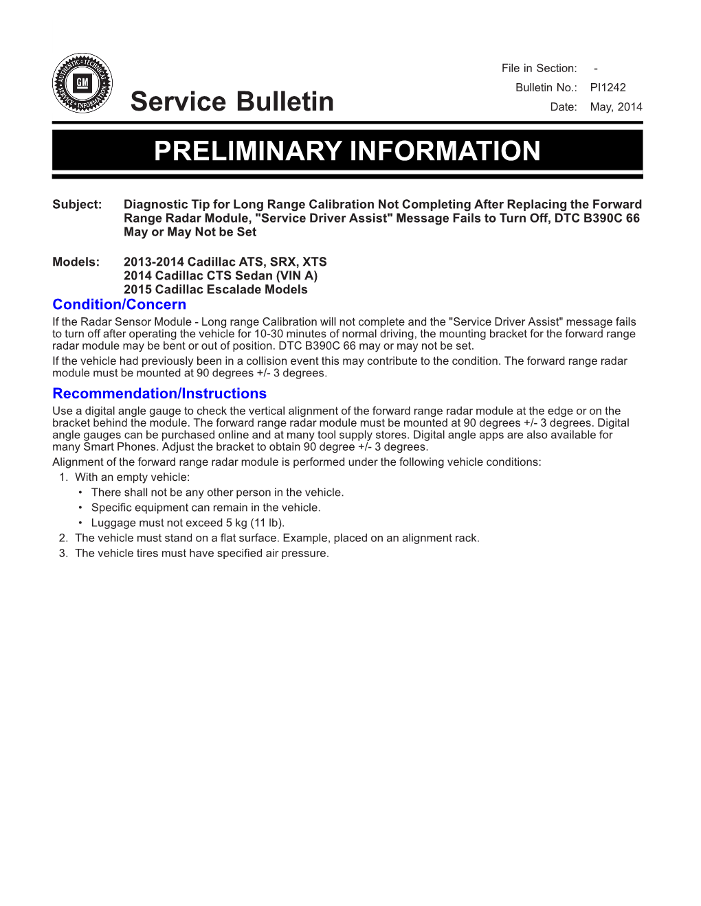 Service Bulletin PRELIMINARY INFORMATION