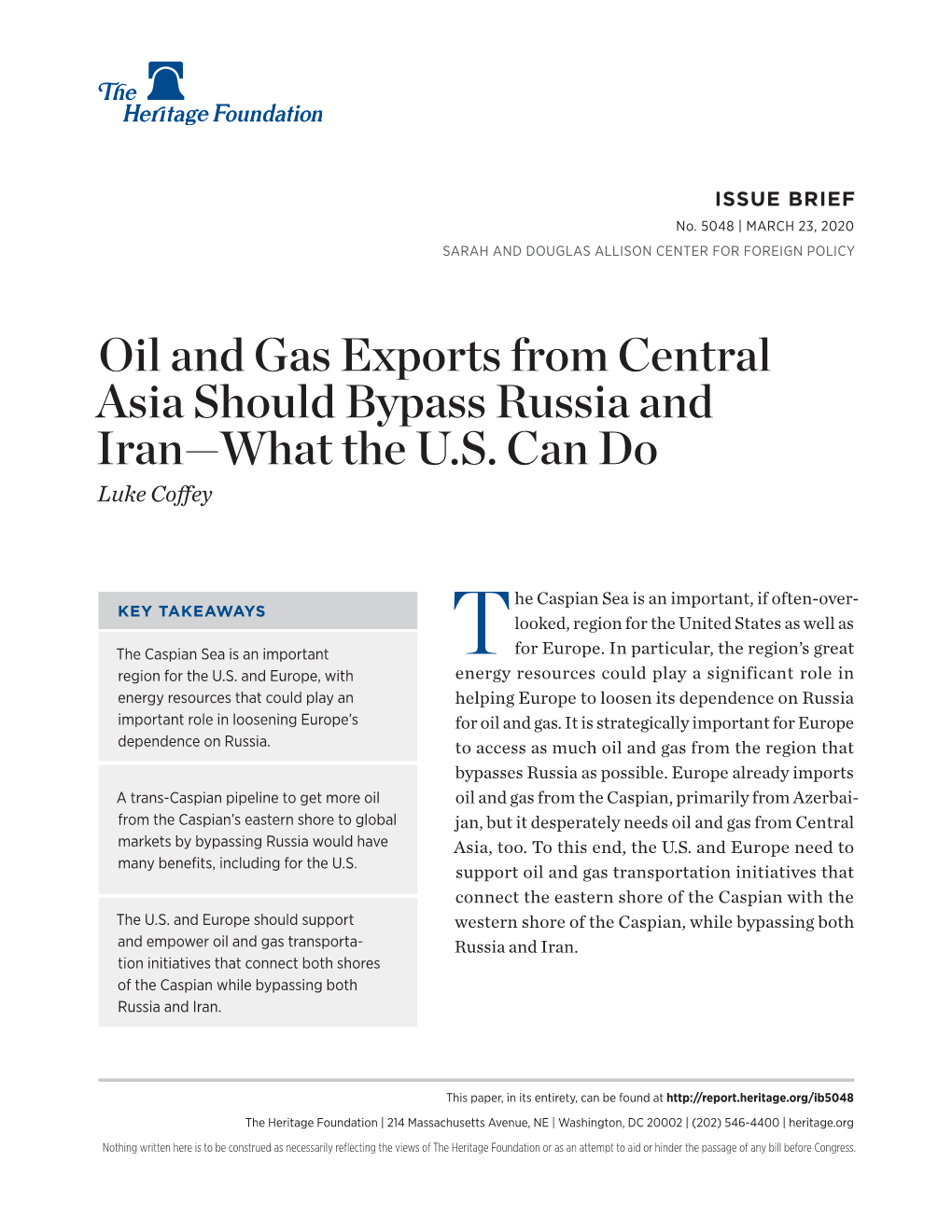 Oil and Gas Exports from Central Asia Should Bypass Russia and Iran—What the U.S