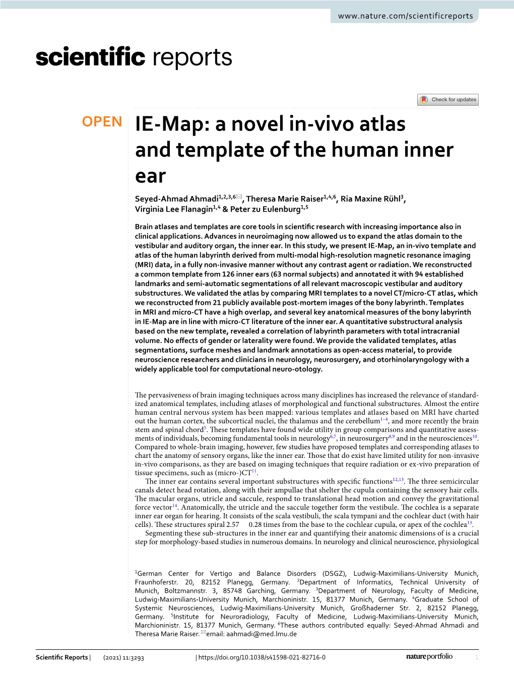 A Novel In-Vivo Atlas and Template of the Human Inner