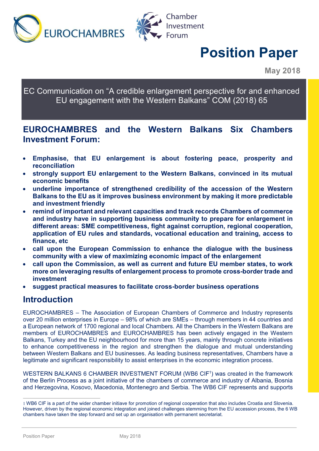 (CCI) in the EU and the Western Balkans: a Credible Enlargement Perspective Means Predictability, Growth and Jobs