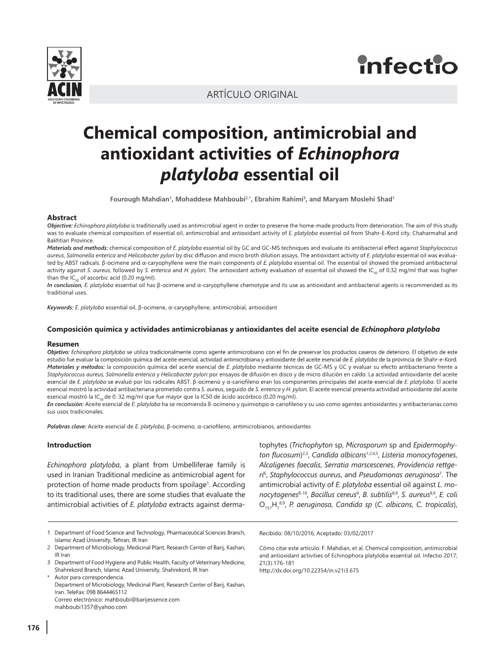 Chemical Composition, Antimicrobial and Antioxidant Activities of Echinophora Platyloba Essential Oil