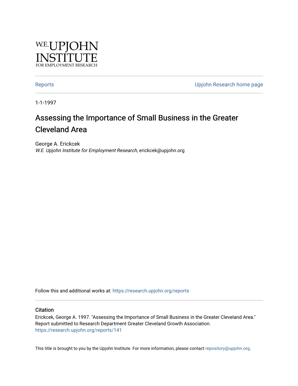 Assessing the Importance of Small Business in the Greater Cleveland Area