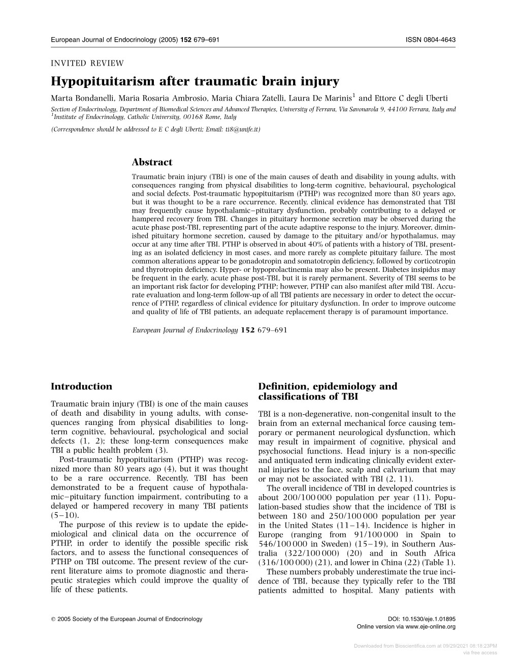 Hypopituitarism After Traumatic Brain Injury