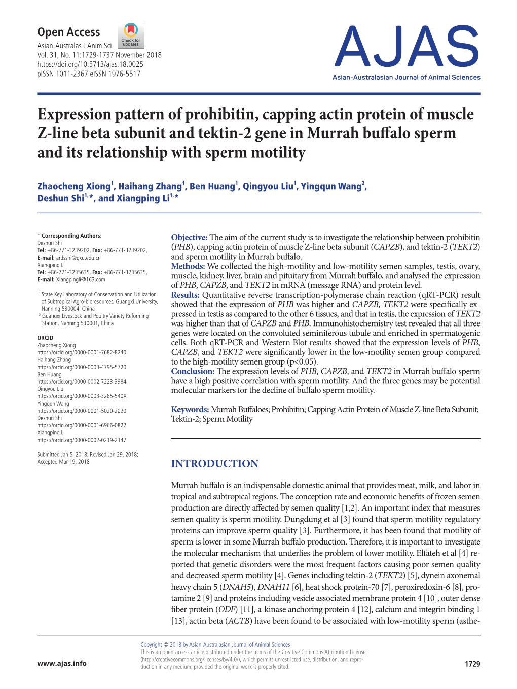 Expression Pattern of Prohibitin, Capping Actin Protein of Muscle Z