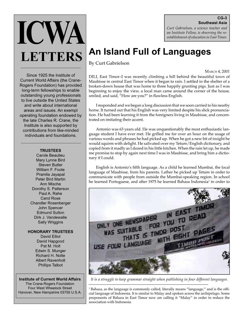 An Island Full of Languages LETTERS by Curt Gabrielson