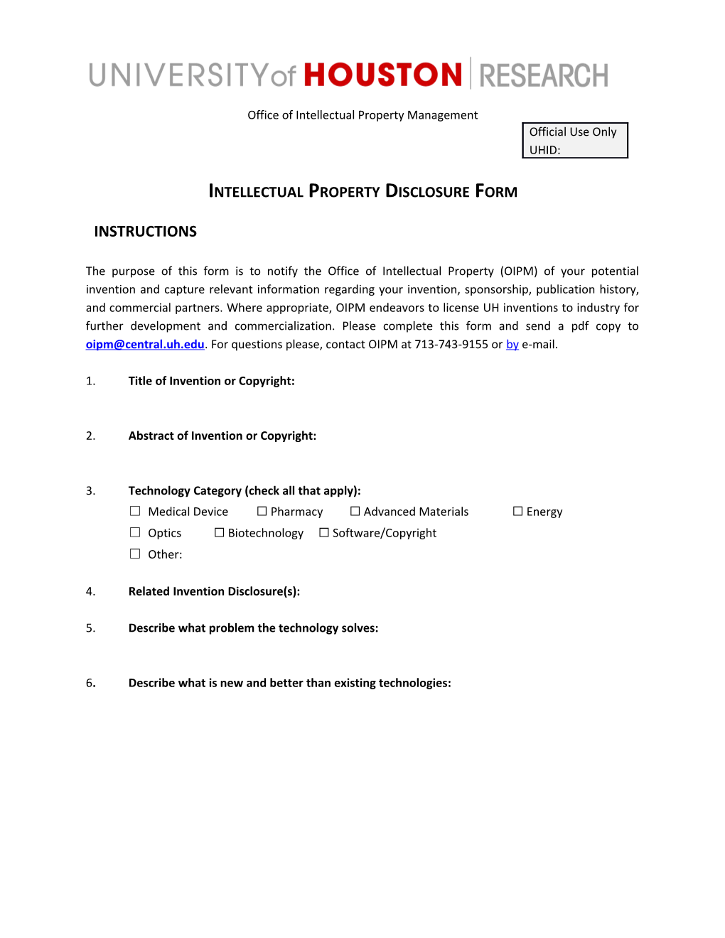 Intellectual Property Disclosure Form