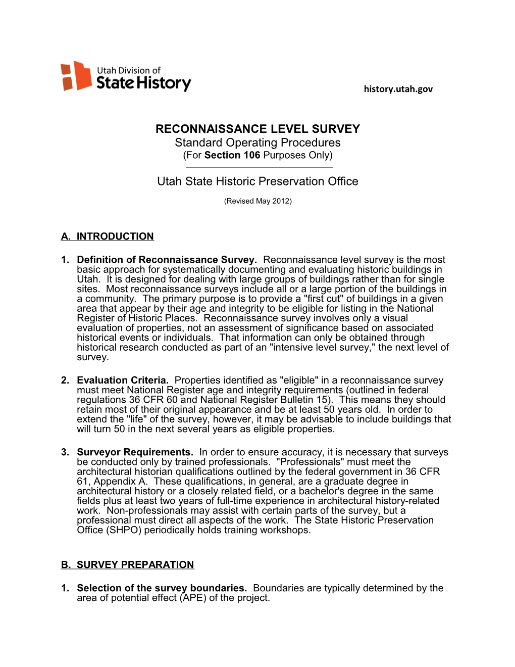 Reconnaissance Level Surveys