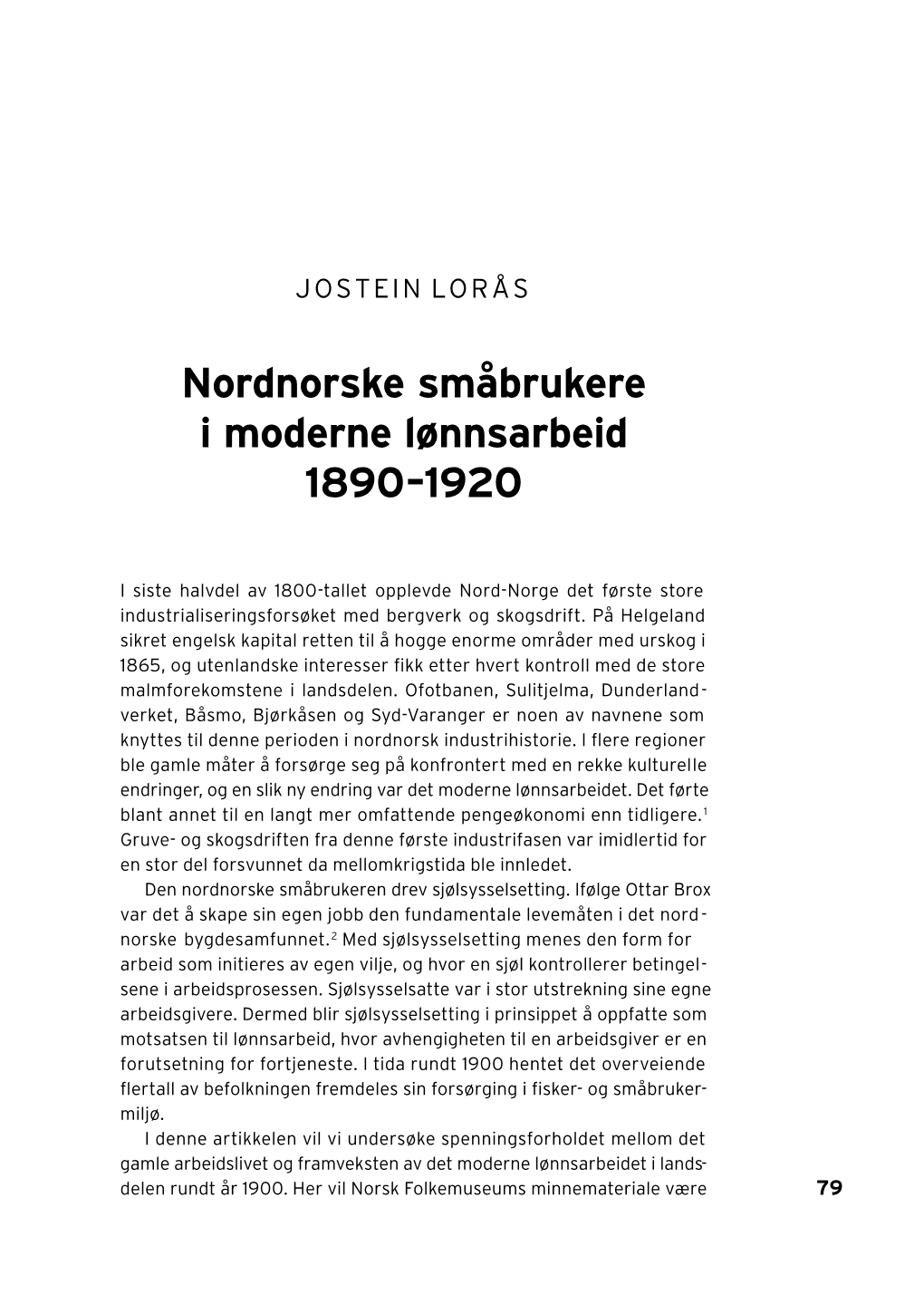 Nordnorske Småbrukere I Moderne Lønnsarbeid 1890–1920