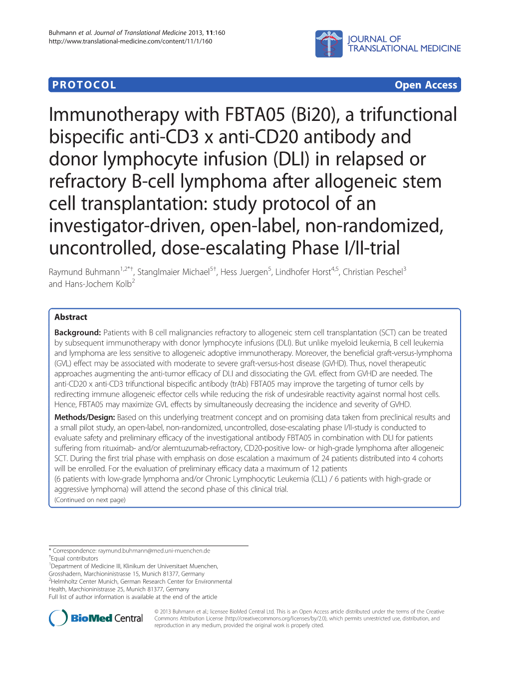 Immunotherapy with FBTA05 (Bi20), A