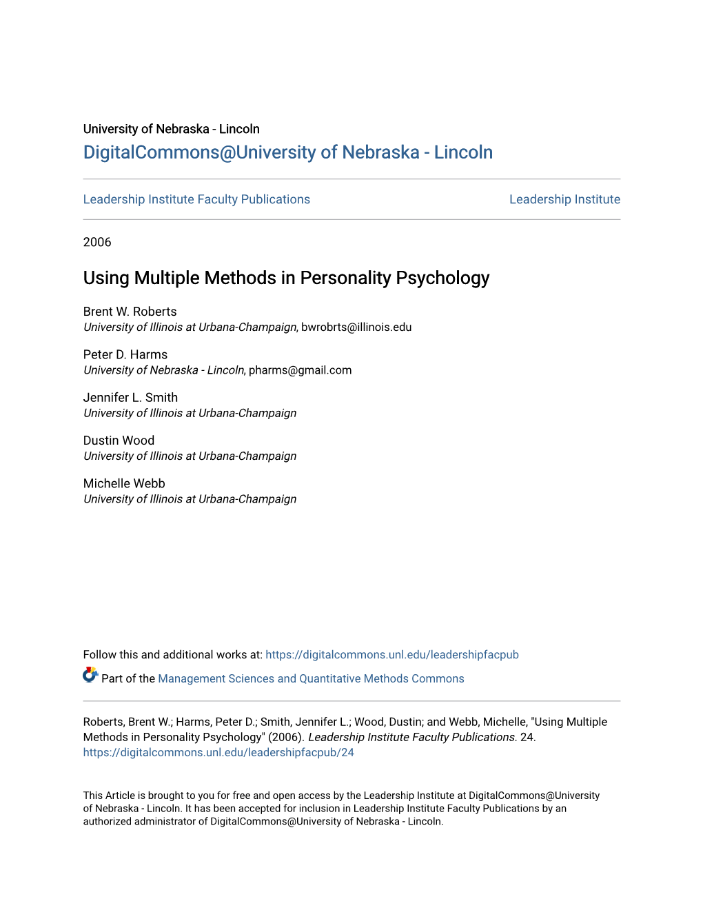 Using Multiple Methods in Personality Psychology