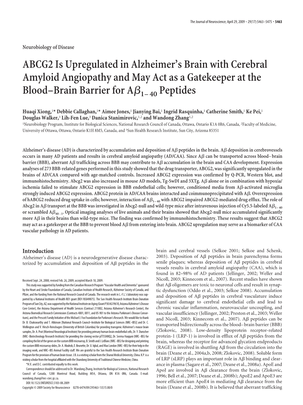 ABCG2 Is Upregulated in Alzheimer's Brain with Cerebral Amyloid