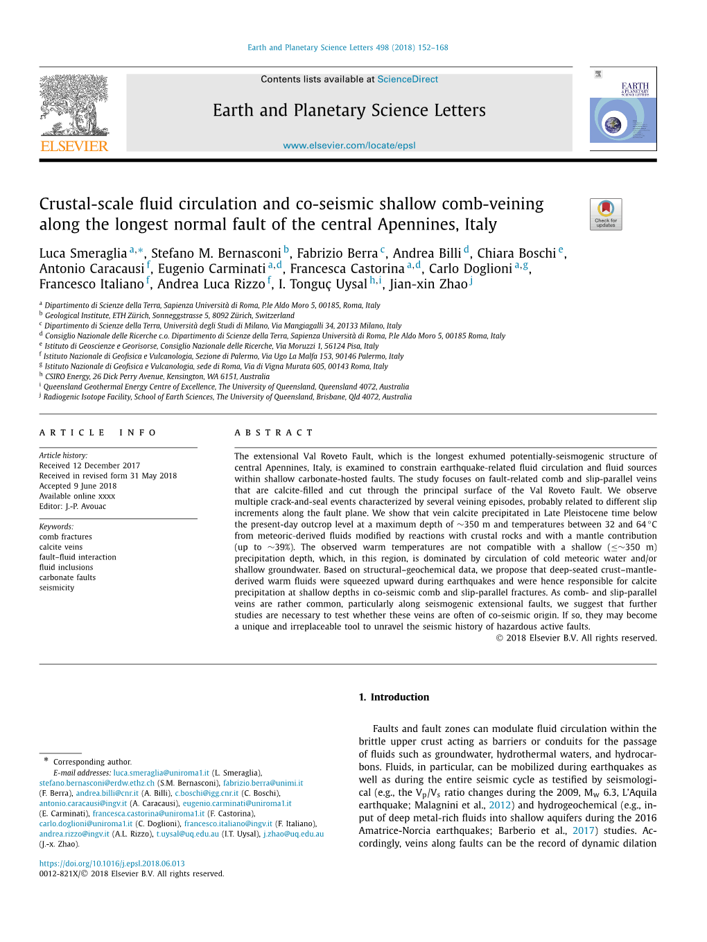 Crustal-Scale Fluid Circulation and Co-Seismic Shallow Comb-Veining