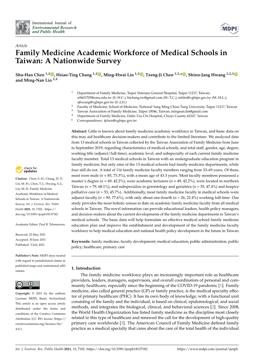 Family Medicine Academic Workforce of Medical Schools in Taiwan: a Nationwide Survey