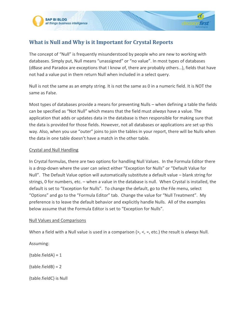 What Is Null and Why Is It Important for Crystal Reports