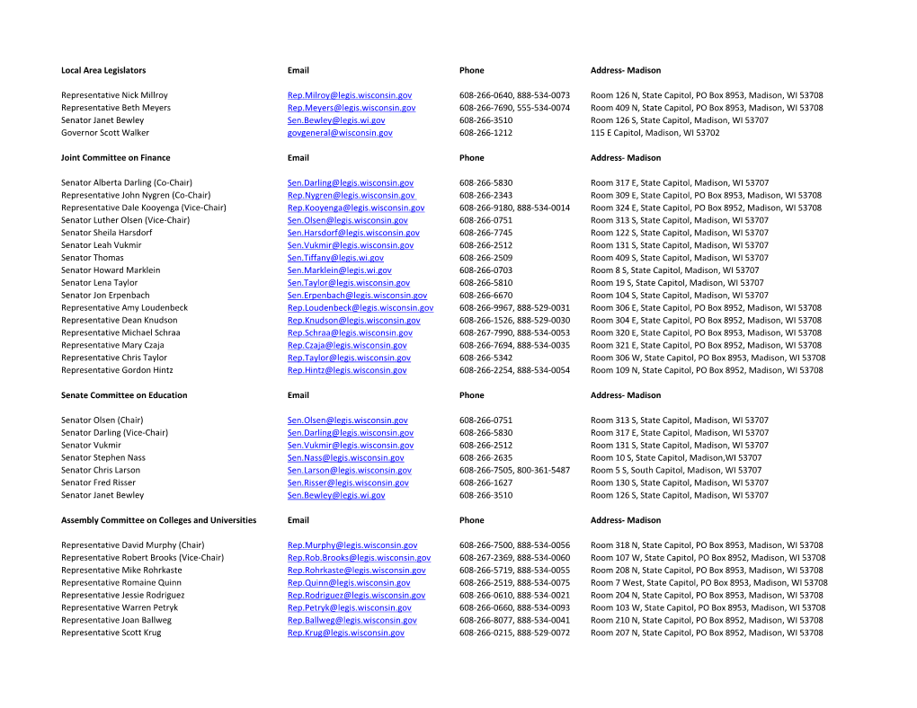 Wisconsin Higher Education Policymakers Contact Information