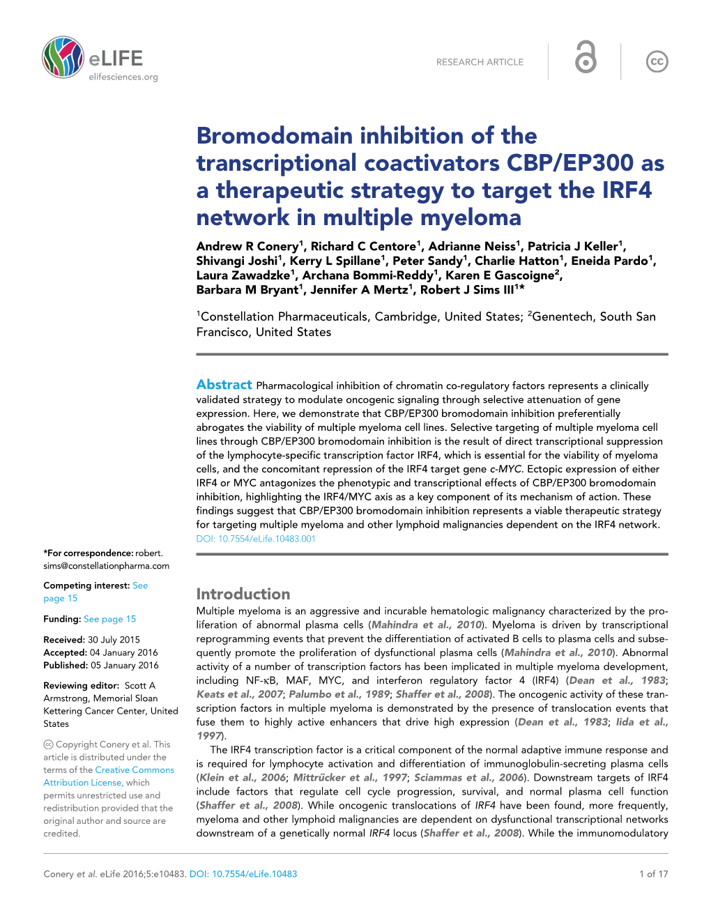 Bromodomain Inhibition of the Transcriptional Coactivators CBP