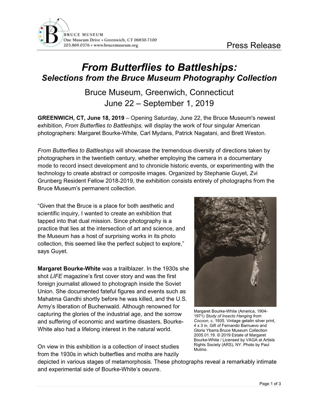 From Butterflies to Battleships: Selections from the Bruce Museum Photography Collection