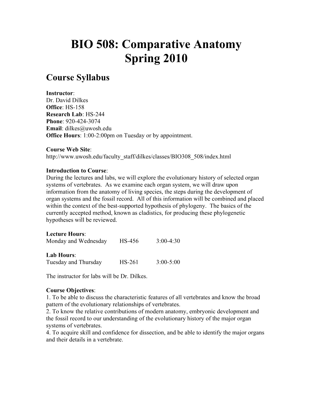 Course Syllabus For