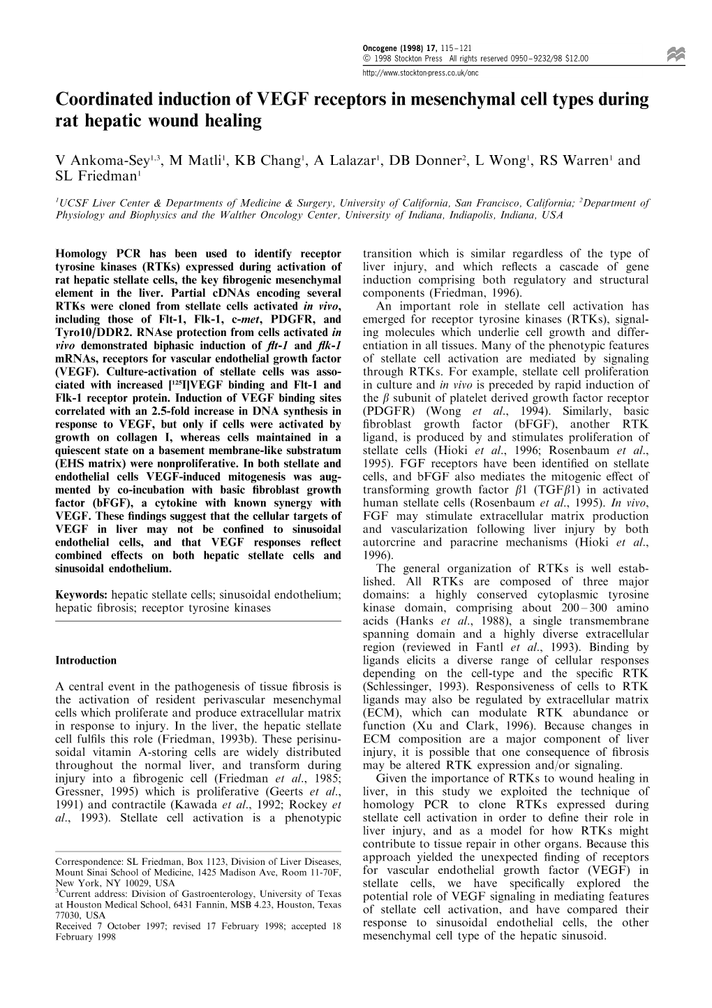 Coordinated Induction of VEGF Receptors in Mesenchymal Cell Types During Rat Hepatic Wound Healing