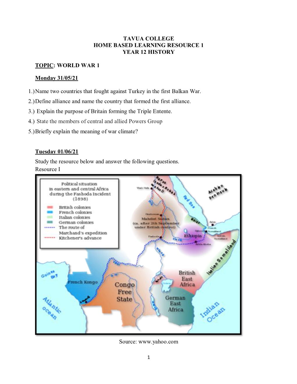 Tavua College Home Based Learning Resource 1 Year 12 History