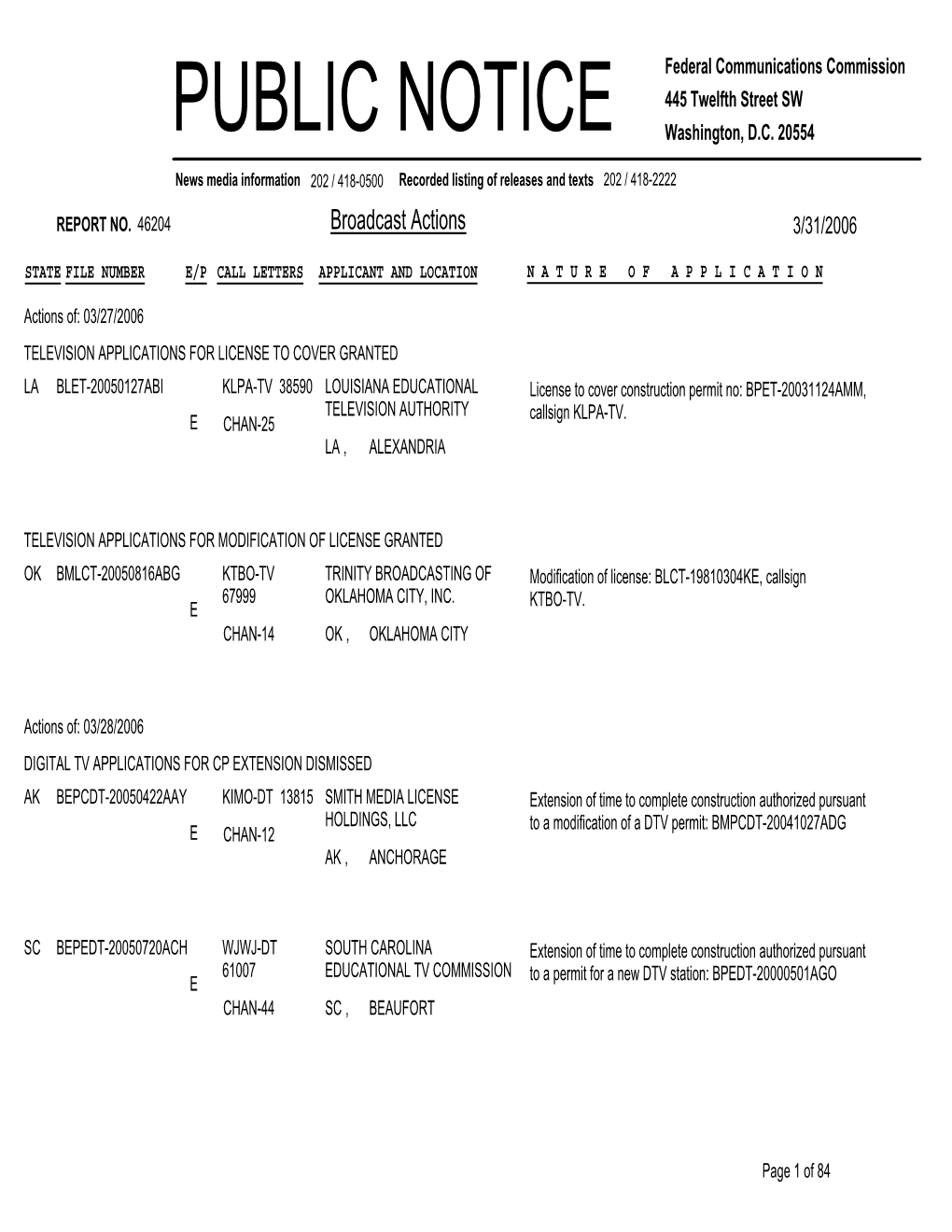 PUBLIC NOTICE Federal Communications Commission