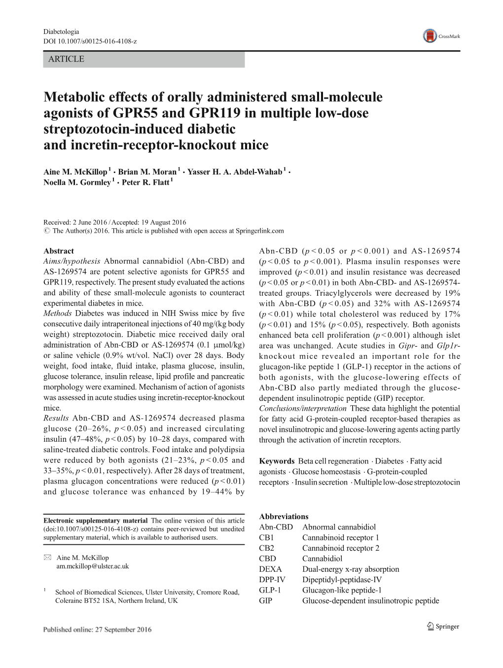 Metabolic Effects of Orally Administered Small-Molecule