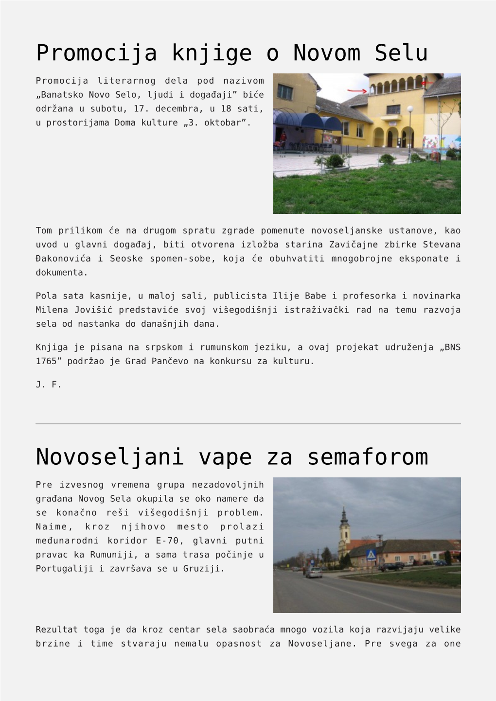 Promocija Knjige O Novom Selu,Novoseljani Vape Za