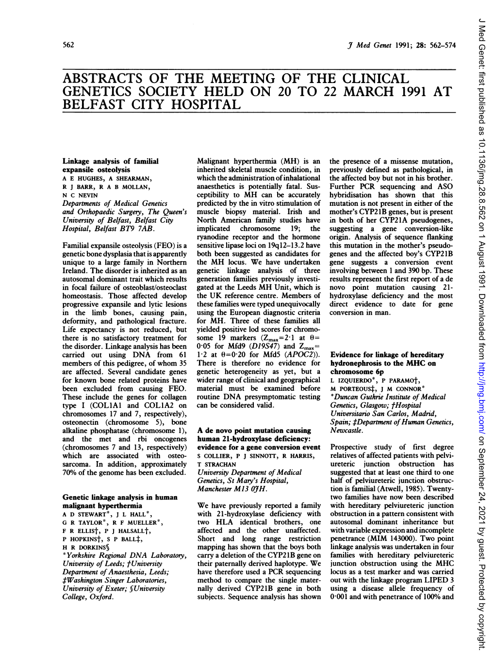 Genetics Society Held on 20 to 22 March 1991 at Belfast City Hospital