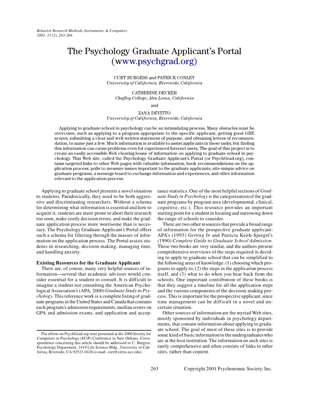 The Psychology Graduate Applicant's Portal (
