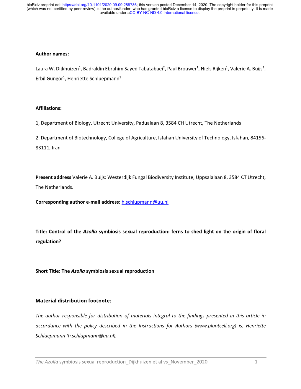 The Azolla Symbiosis Sexual Reproduction Dijkhuizen Et Al Vs November 2020 1