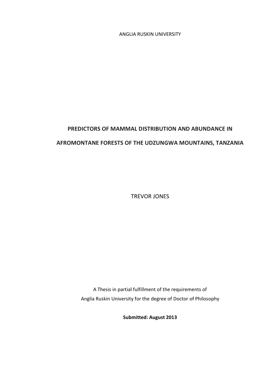 Predictors of Mammal Distribution and Abundance in Udzungwa Forests