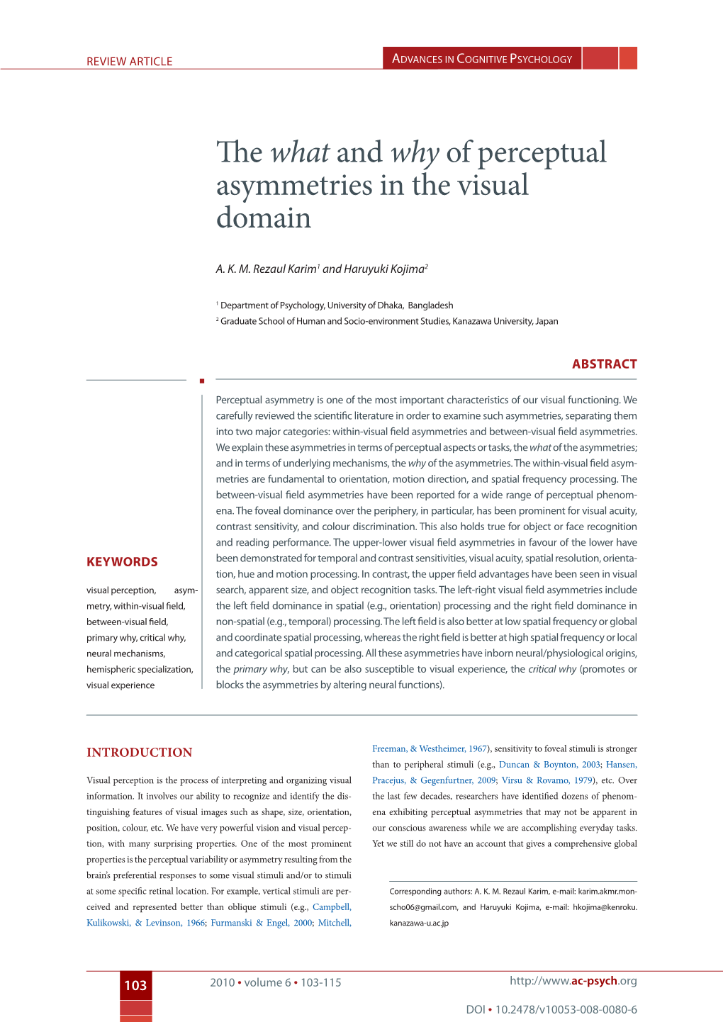 The What and Why of Perceptual Asymmetries in the Visual Domain