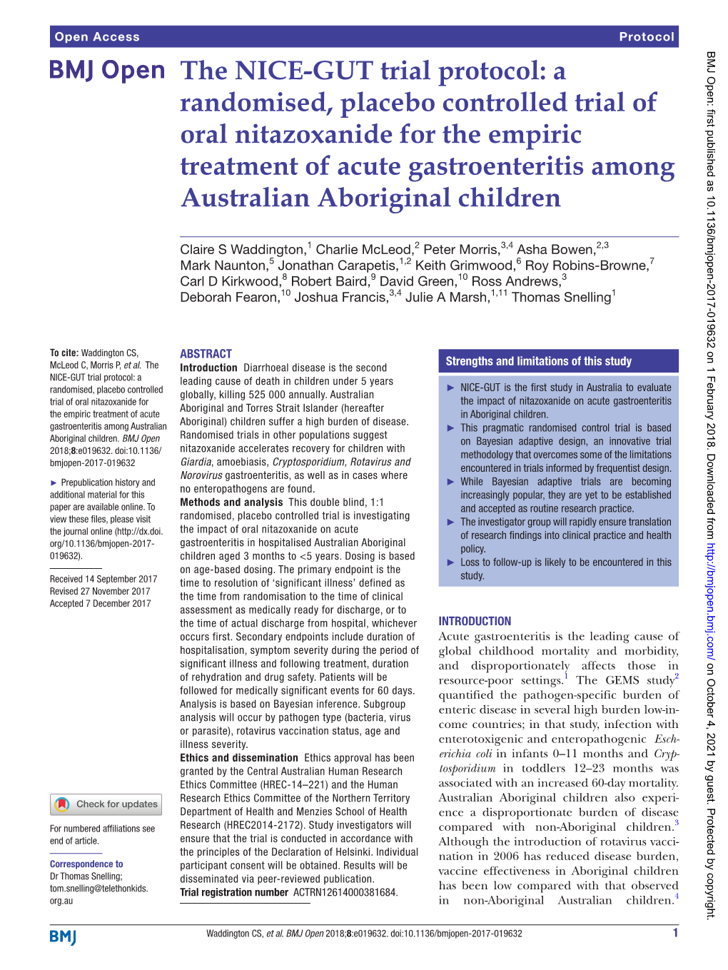 A Randomised, Placebo Controlled Trial of Oral Nitazoxanide for the Empiric Treatment of Acute Gastroenteritis Among Australian Aboriginal Children