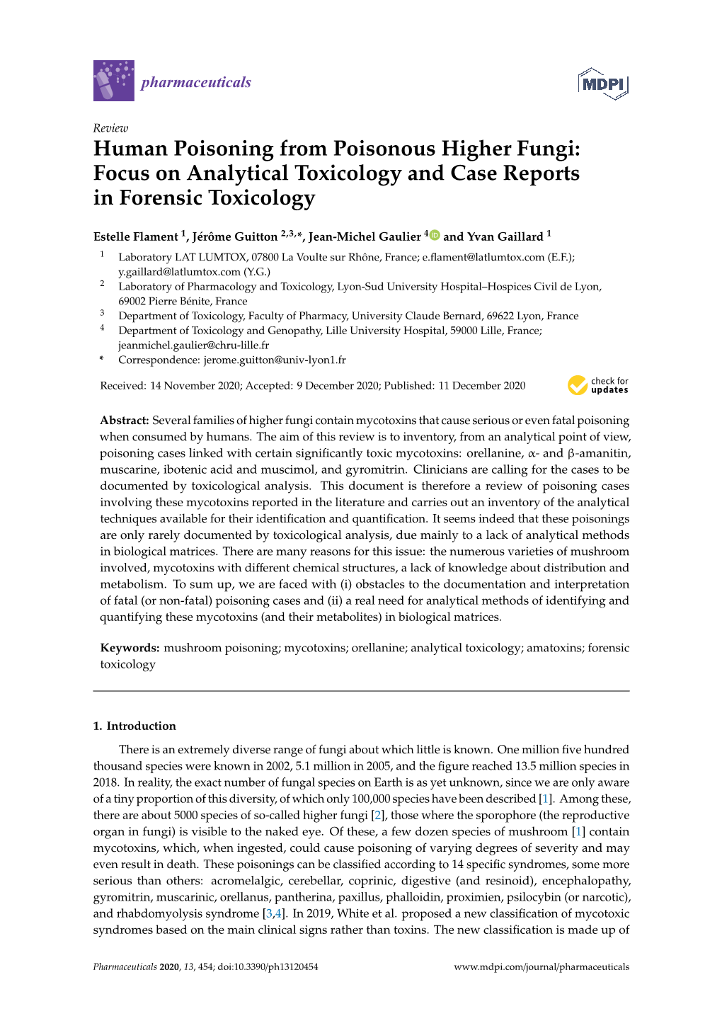 Human Poisoning from Poisonous Higher Fungi: Focus on Analytical Toxicology and Case Reports in Forensic Toxicology