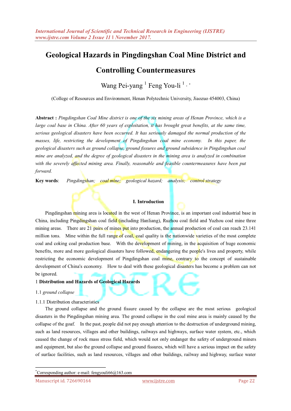 Geological Hazards in Pingdingshan Coal Mine District and Controlling Countermeasures