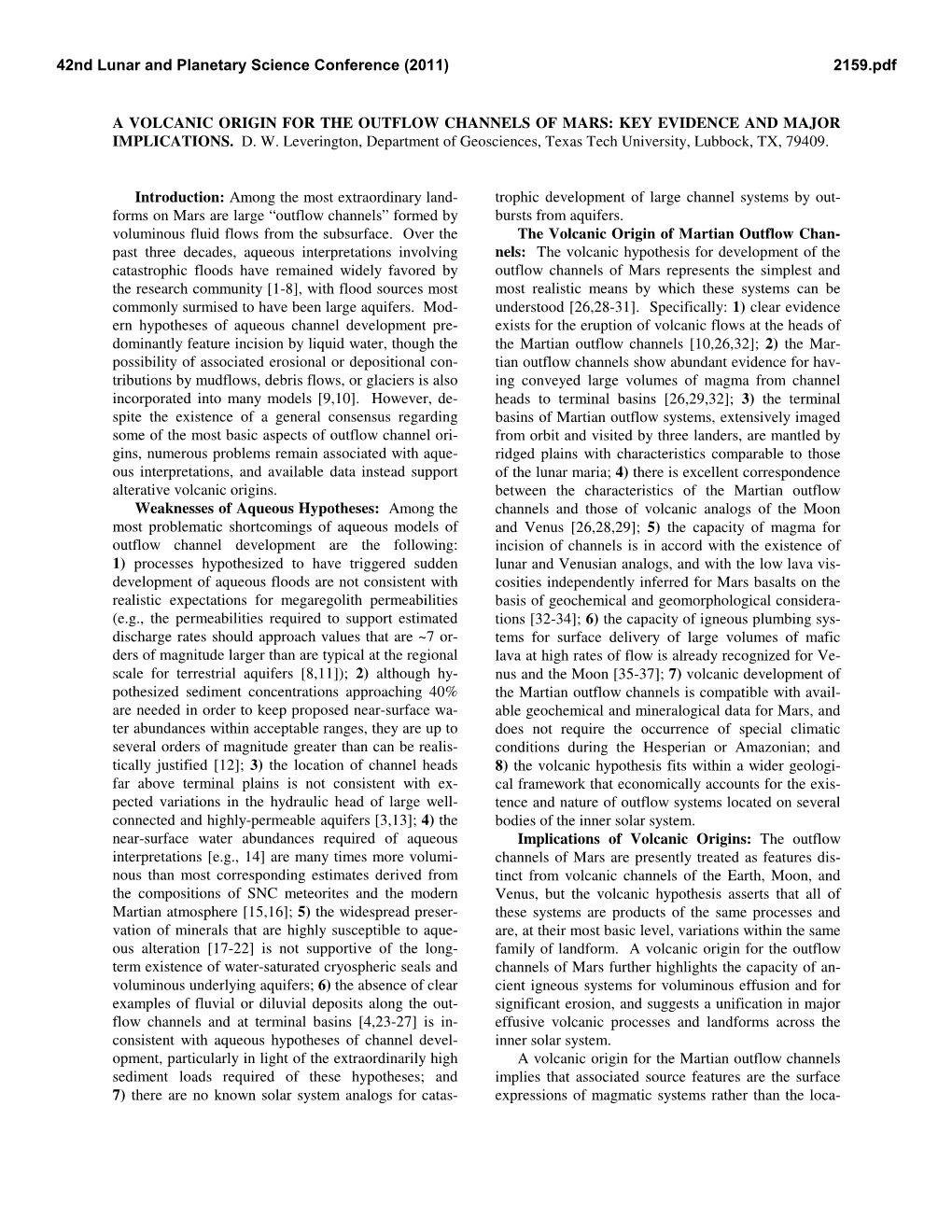 A Volcanic Origin for the Outflow Channels of Mars: Key Evidence and Major Implications