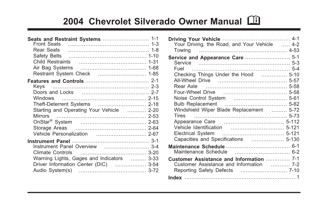 2004 Chevrolet Silverado Owner Manual M