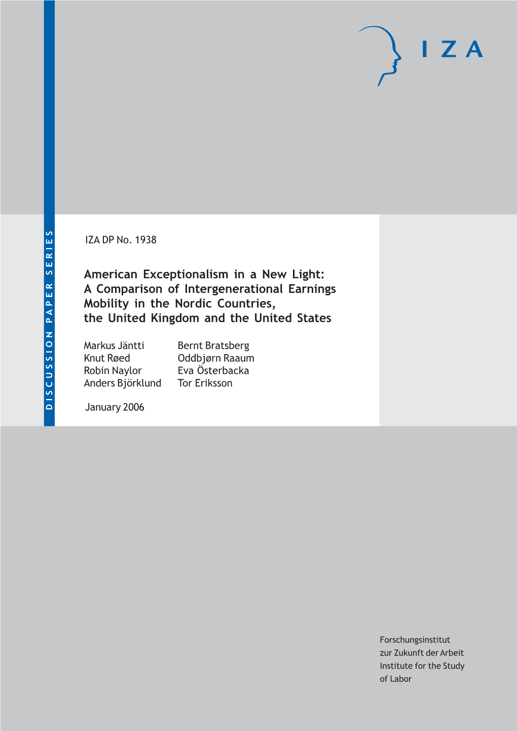 A Comparison of Intergenerational Earnings Mobility in the Nordic Countries, the United Kingdom and the United States