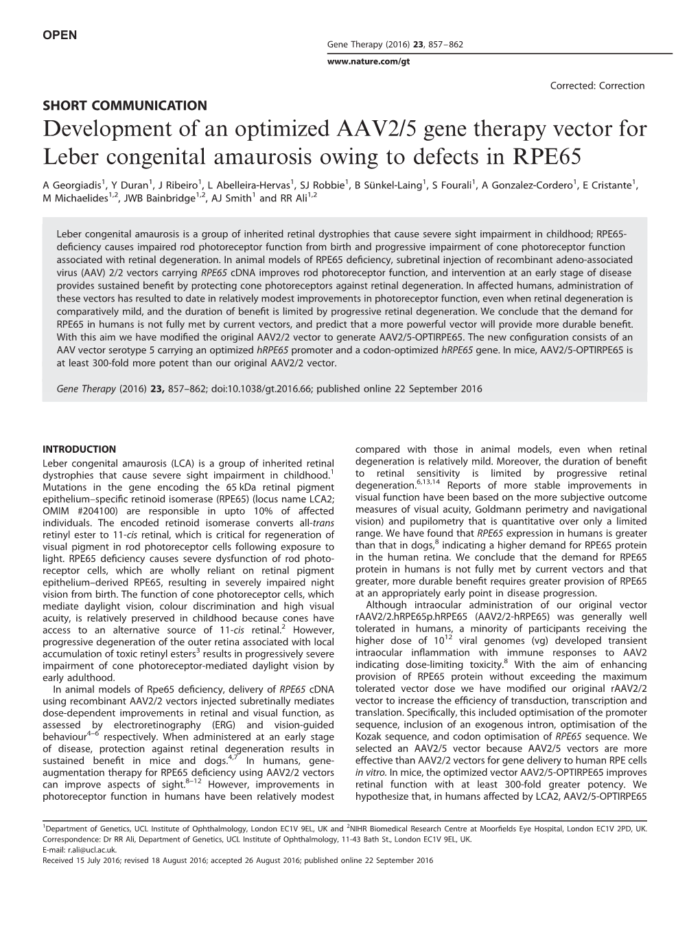 Development of an Optimized AAV2/5 Gene Therapy Vector for Leber Congenital Amaurosis Owing to Defects in RPE65