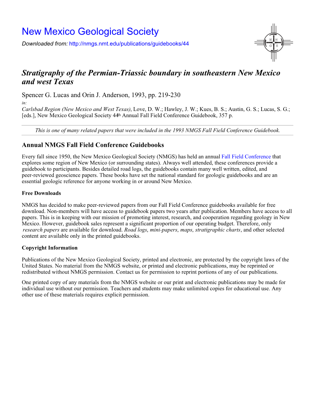 Stratigraphy of the Permian-Triassic Boundary in Southeastern New Mexico and West Texas Spencer G