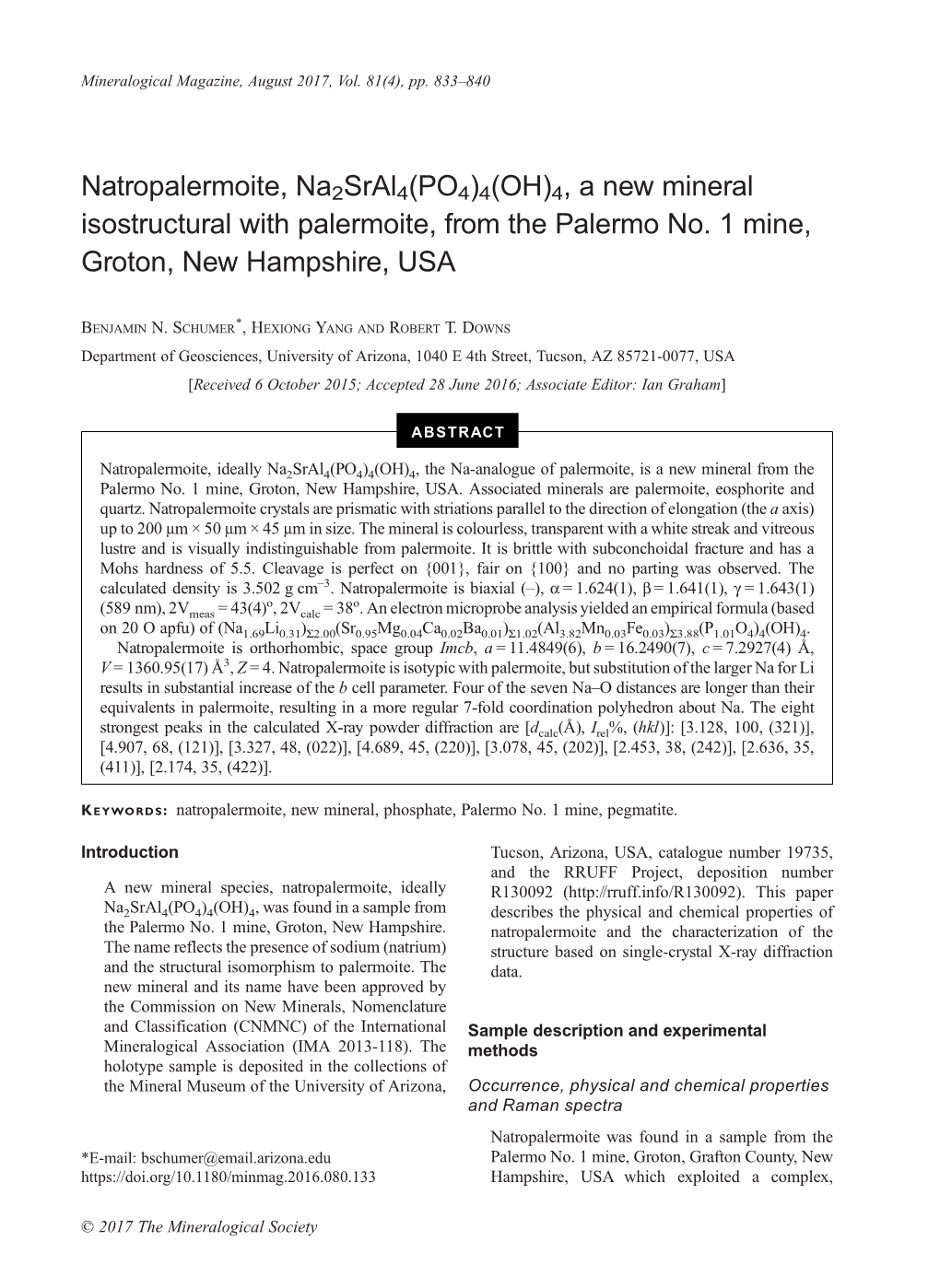 Natropalermoite, Na2sral4(PO4)4(OH)4, a New Mineral Isostructural with Palermoite, from the Palermo No