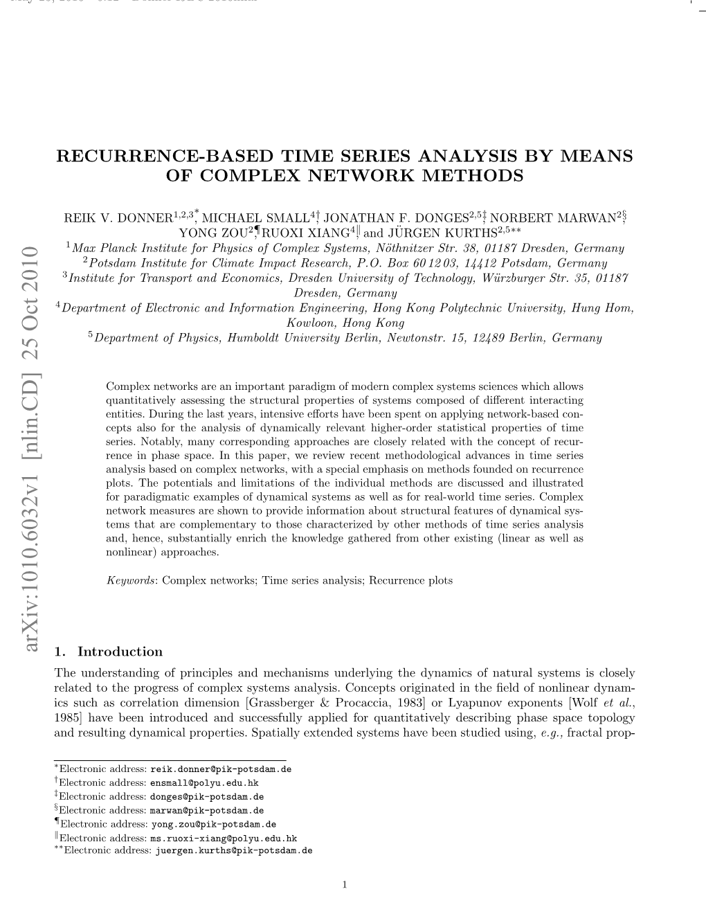 Recurrence-Based Time Series Analysis by Means of Complex Network Methods