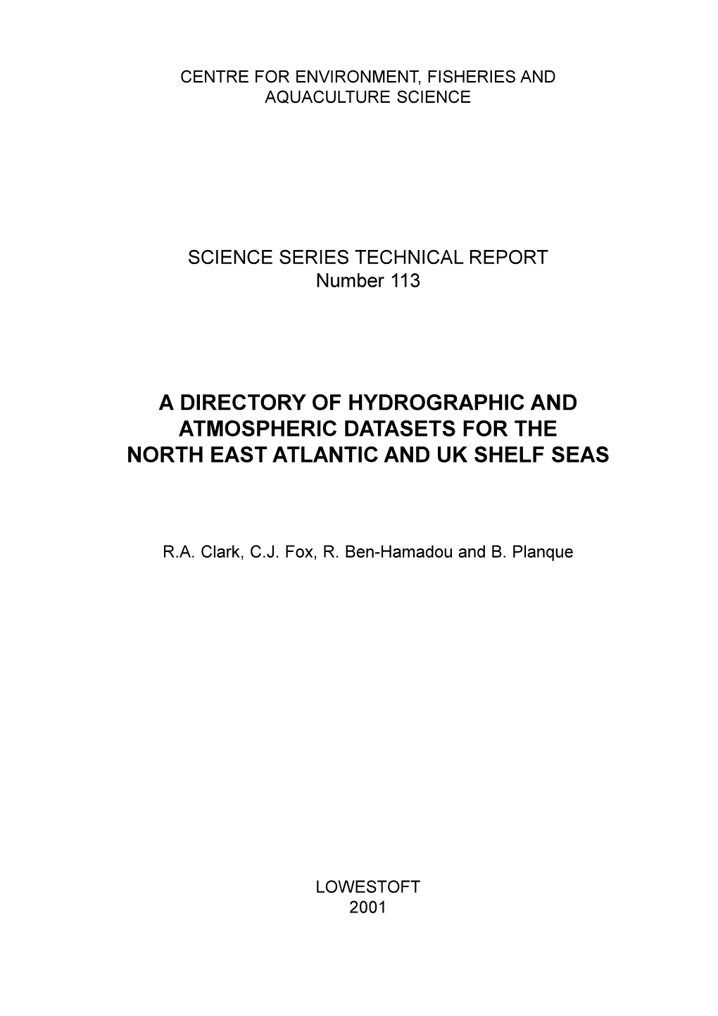 A Directory of Hydrographical and Atmospheric Datasets for the North