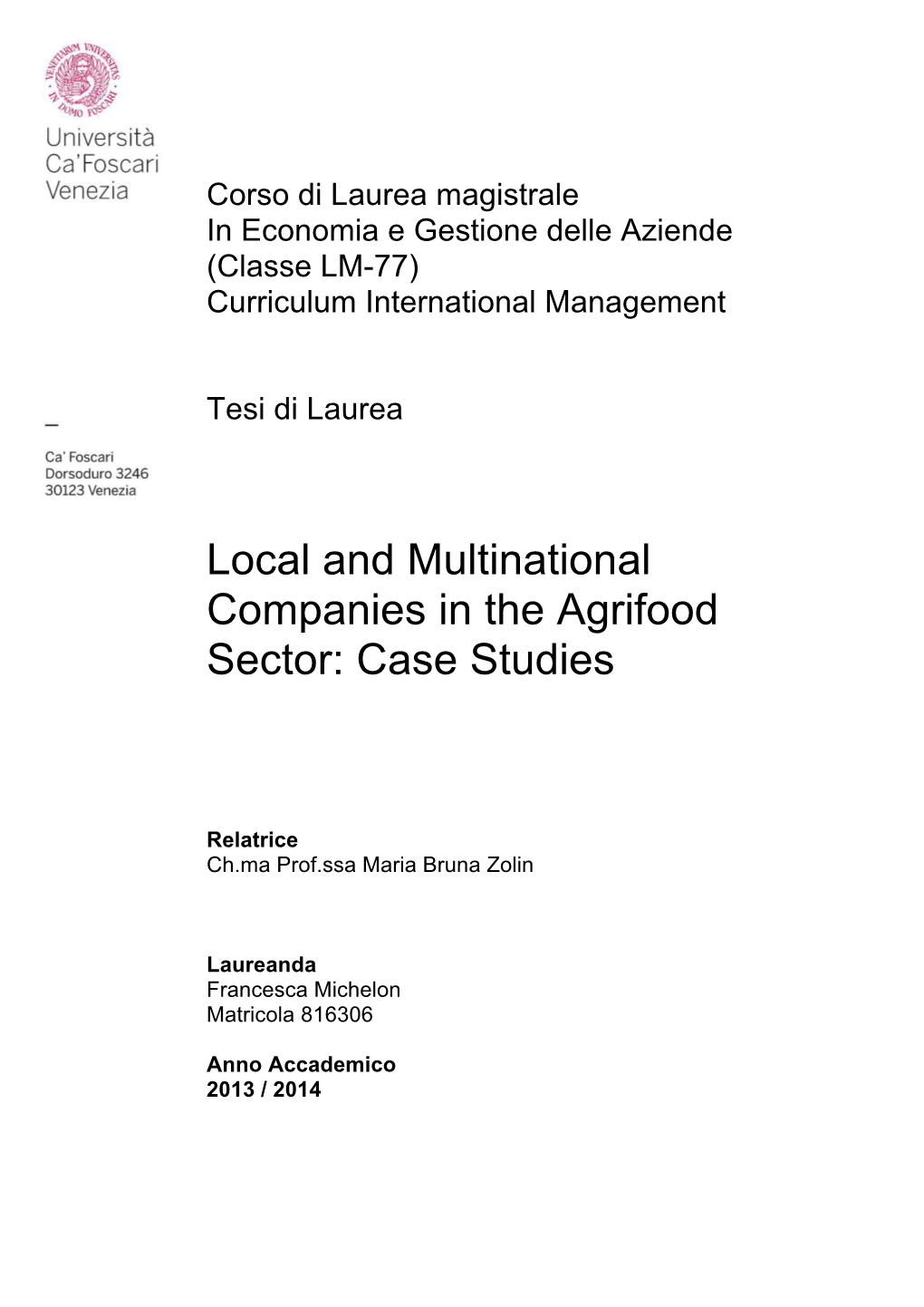 Local and Multinational Companies in the Agrifood Sector: Case Studies