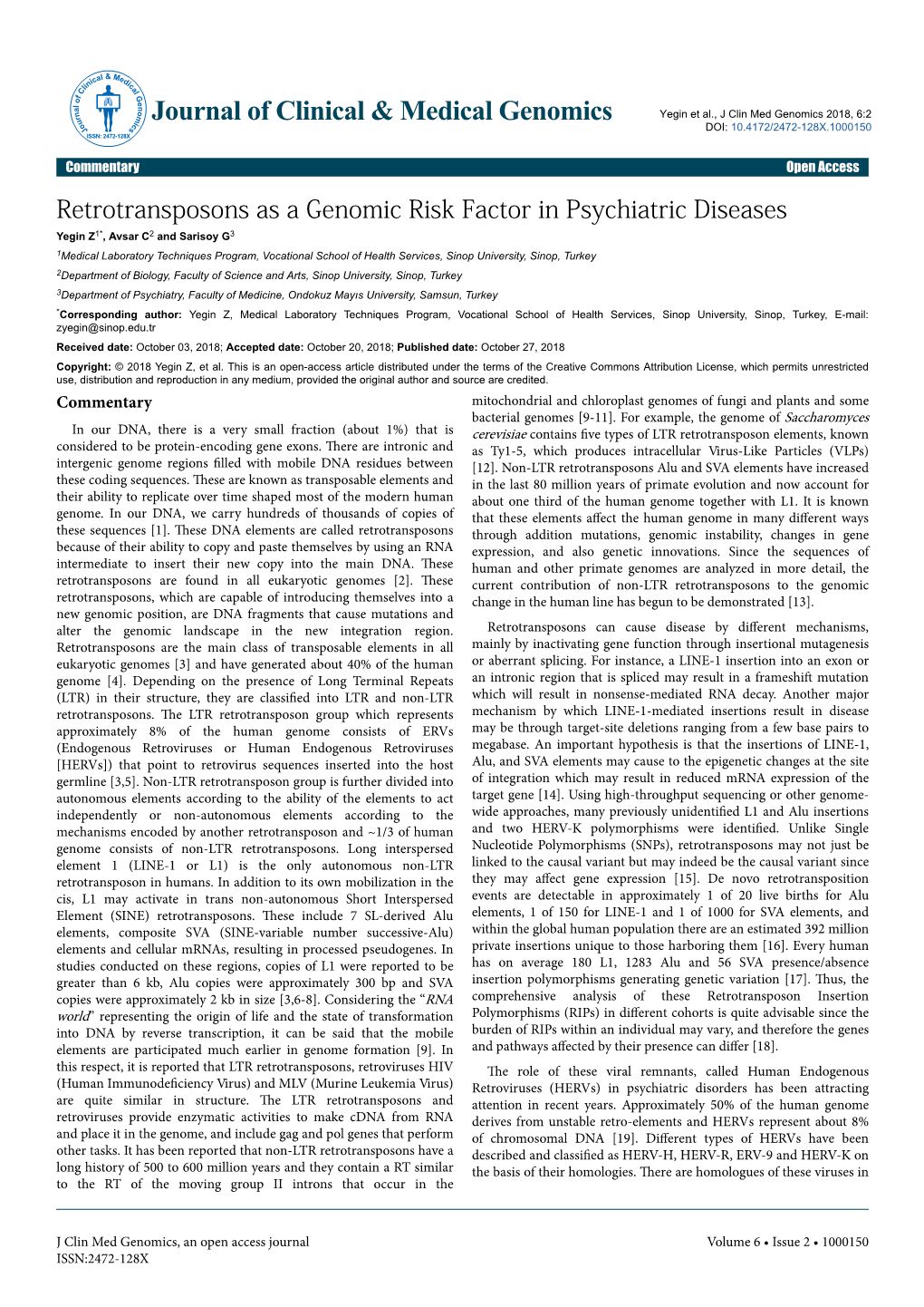 Retrotransposons As a Genomic Risk Factor in Psychiatric Diseases
