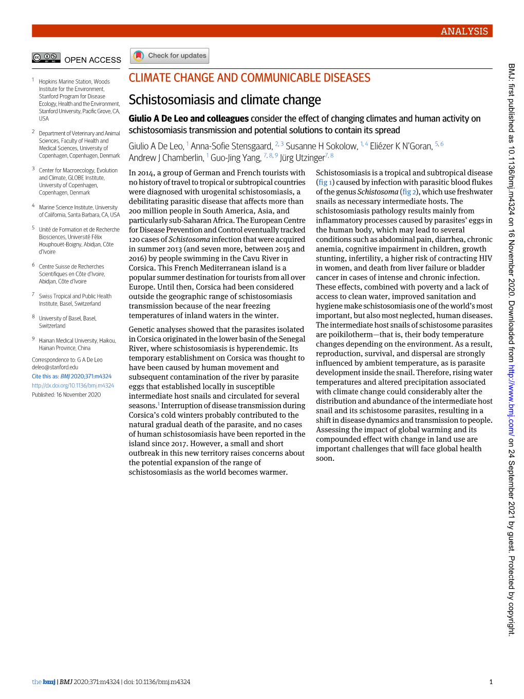 Schistosomiasis and Climate Change