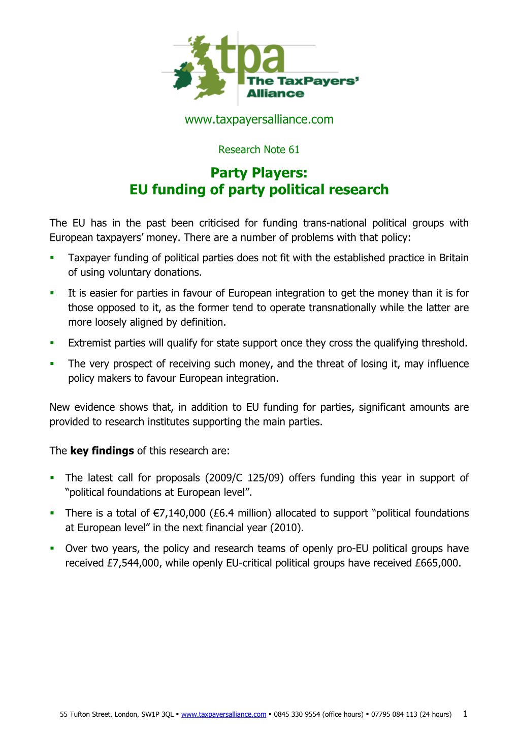 EU Funding of Party Political Research