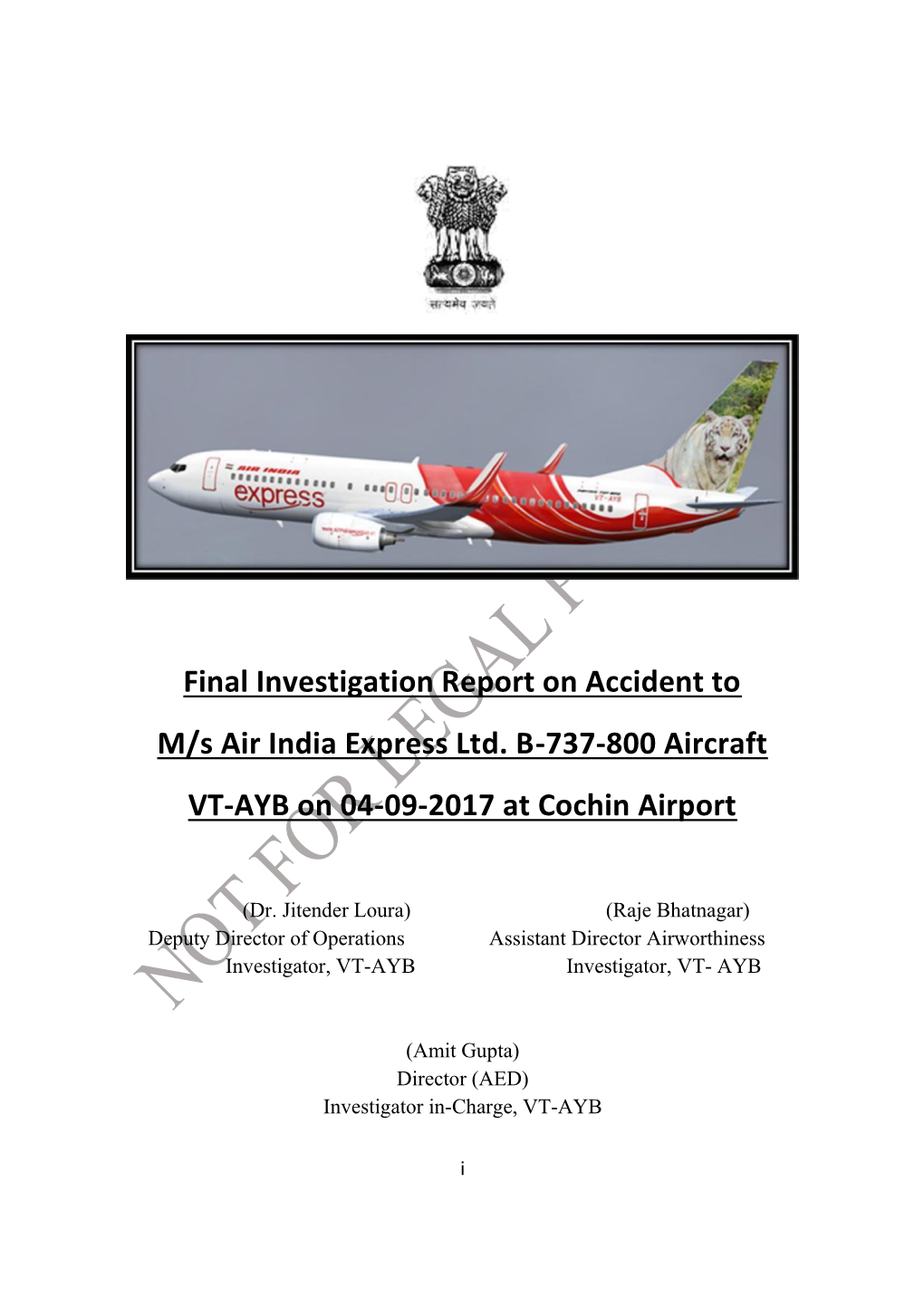 Final Investigation Report on Accident to M/S Air India Express Ltd. B-737-800 Aircraft VT-AYB on 04-09-2017 at Cochin Airport